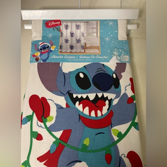 Disney Lilo & STITCH Christmas Holiday Themed Fabric Shower Curtain NEW 72x72 - Picture 1 of 4